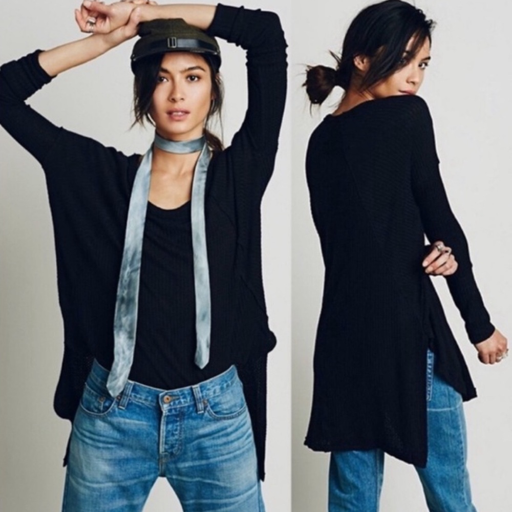 Free People Black Long Sleeve Top